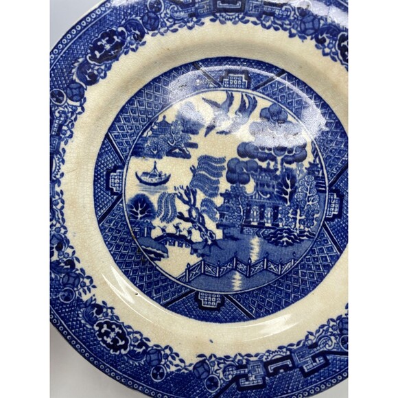 antique JC Pottery England 8" Salad Plate blue willow pattern - Picture 2 of 10
